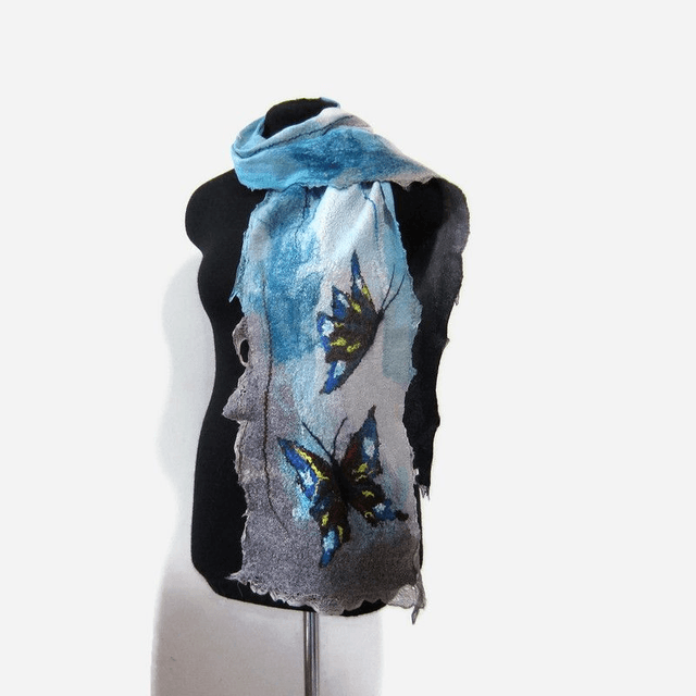 Art Sciarpa donna Feltro lana merino seta turchese lungo Infeltrimento fatto a mano regalo unico