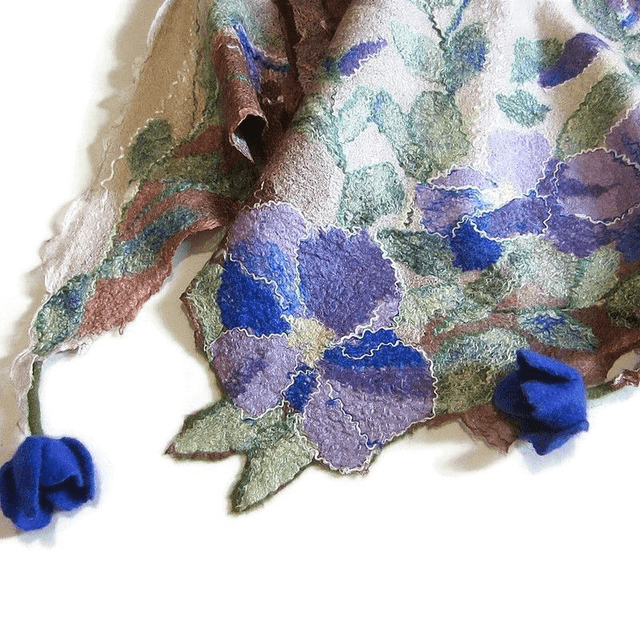 Scialle lana merino seta Scialle feltro fiori di lana fatto a mano bactus infeltrimento marrone beige donna Regalo unico per le donne