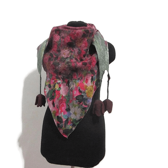 Scialle lana merino seta feltro Fatto a mano scialle Caldo infeltrimento fiori tulipani Sciarpa rosso donna Scialle Regalo unico