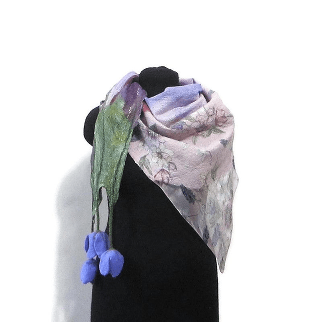 Scialle Bactus lana merino seta feltro Fatto a mano scialle Caldo infeltrimento fiori tulipani Sciarpa Viola donna Scialle Regalo unico