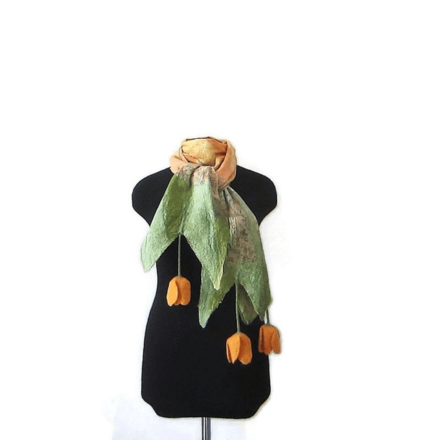 Sciarpa Arancia lana merino seta infeltrita Sciarpa lunga calda donna fatto a mano regali unici per le donne Stile boho chic