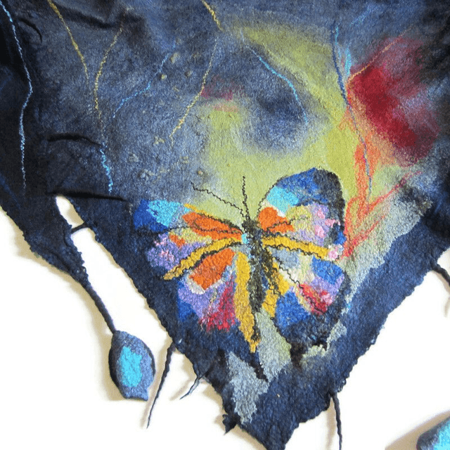 Shawl wool merino silk wrap warm Handmade felted shawl bactus felting farfalla women Unique gift for women
