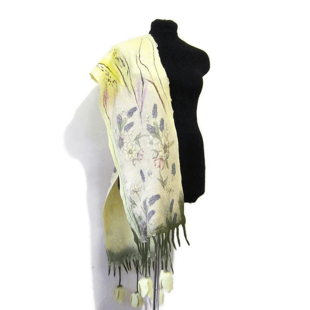 Sciarpa donna fatta a mano Sciarpa giallo tulipano infeltrita lana seta fiori Sciarpa lunga Regalo unico per lei