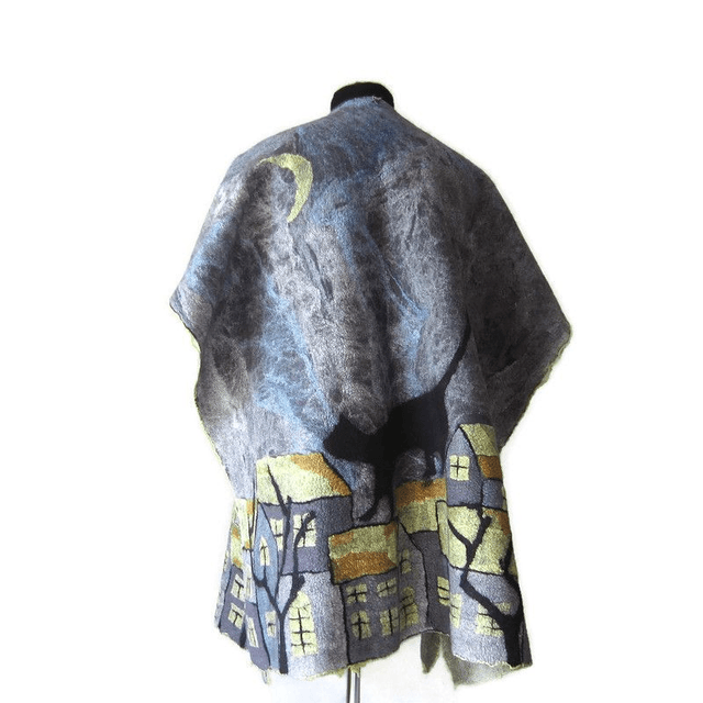Poncho donna lana infeltrimento seta grigio infeltrito fatto a mano regalo unico per le donne