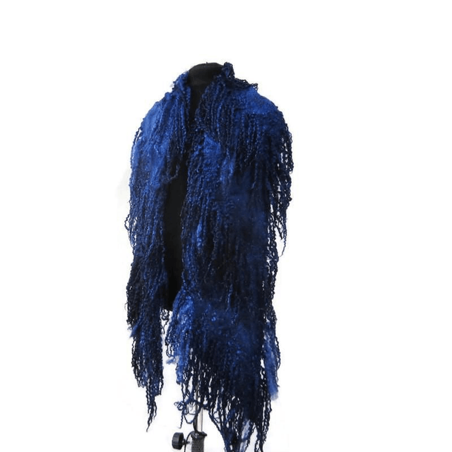 Infeltrito sciarpa lunga blu stola boho di lana