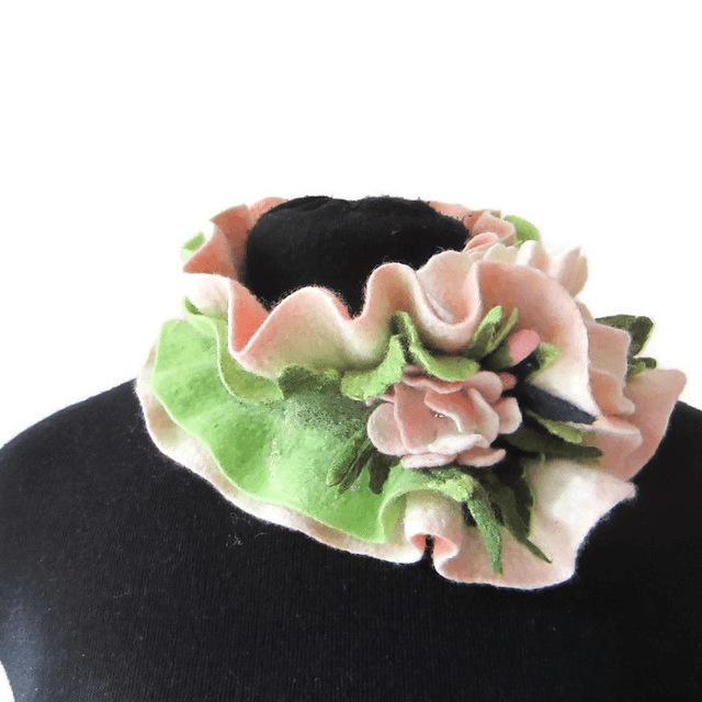 Scarf neckpiece felted wool merino felting Handmade Scarf white green Gift unique for her Scarf little Scarf women girls