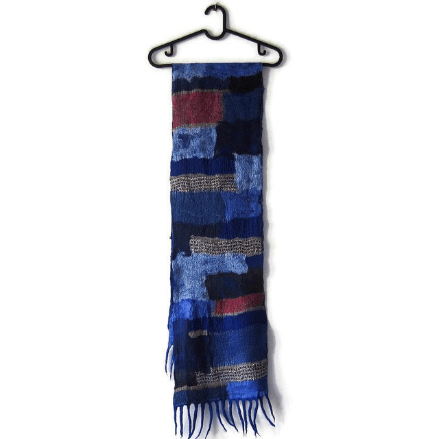Sciarpa da uomo lana merino seta blu Sciarpa feltro calda infeltrimento fatto a mano Regalo unico per lui