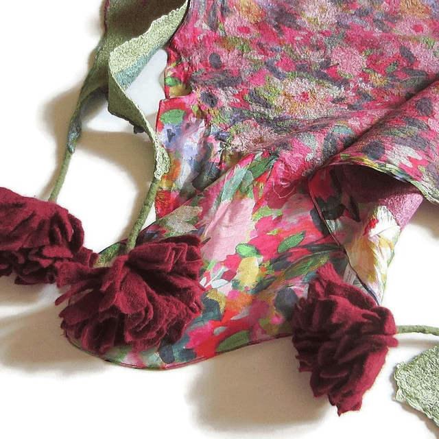 Scialle Bactus lana merino seta feltro Fatto a mano scialle infeltrimento fiori Sciarpa Borgogna donna Scialle Regalo unico