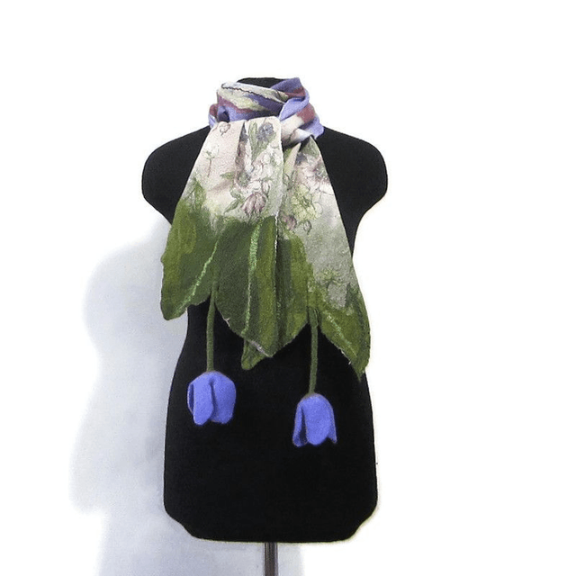 Sciarpa lana merino seta infeltrita fiori Sciarpa realizzata a mano lilla lunga Calda donna fatto a mano regali unici donne regalo ragazza