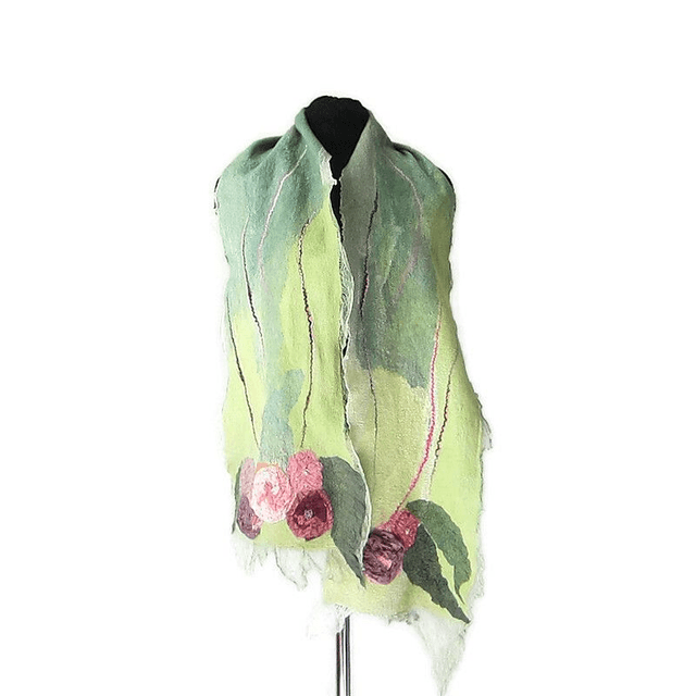 Sciarpa lana merino seta infeltrita Sciarpa lunga calda verde donna fatto a mano regali unici per le donne Stile boho