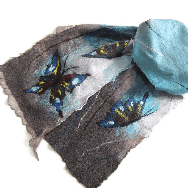 Art Sciarpa donna Feltro lana merino seta turchese lungo Infeltrimento fatto a mano regalo unico