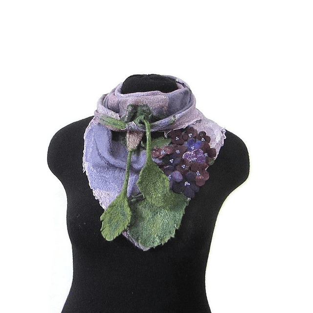 Foulard Sciarpa collo piccola lana merino seta infeltrita Fatto a mano Sciarpa collo donna calda ortensia viola Regali unici per lei