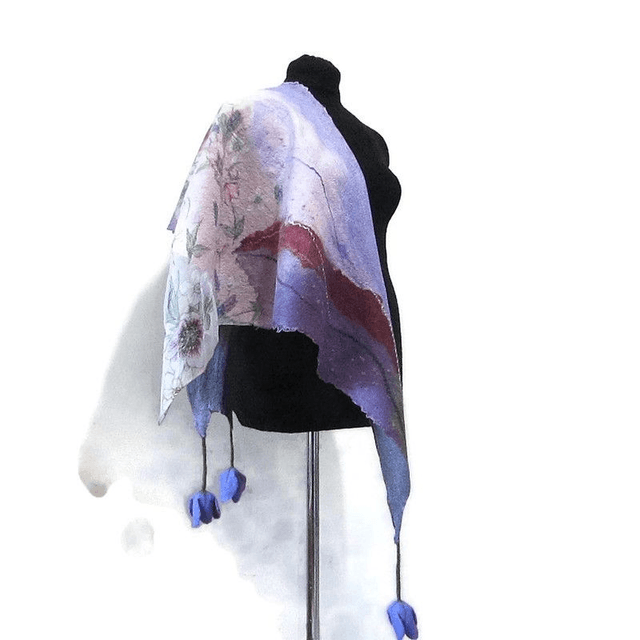 Scialle Bactus lana merino seta feltro Fatto a mano scialle Caldo infeltrimento fiori tulipani Sciarpa Viola donna Scialle Regalo unico