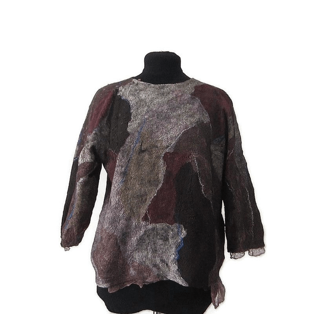 Maglione donna marrone bordeaux lana merino seta feltro Pullover fatto a mano Infeltrimento regali unici per le donne maglione caldo morbido