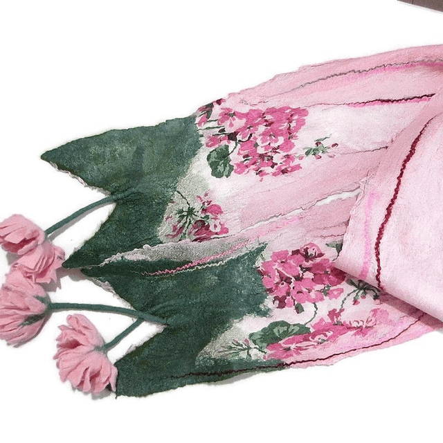 Sciarpa lana merino seta infeltrita fiori feltro Sciarpa rosa lunga calda donna fatto a mano regali unici per donne ragazza