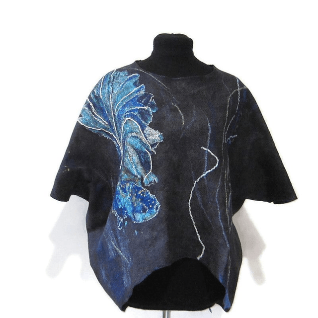 Gilet donna lana merino infeltrito Gilet nero fatto a mano Gilet caldo