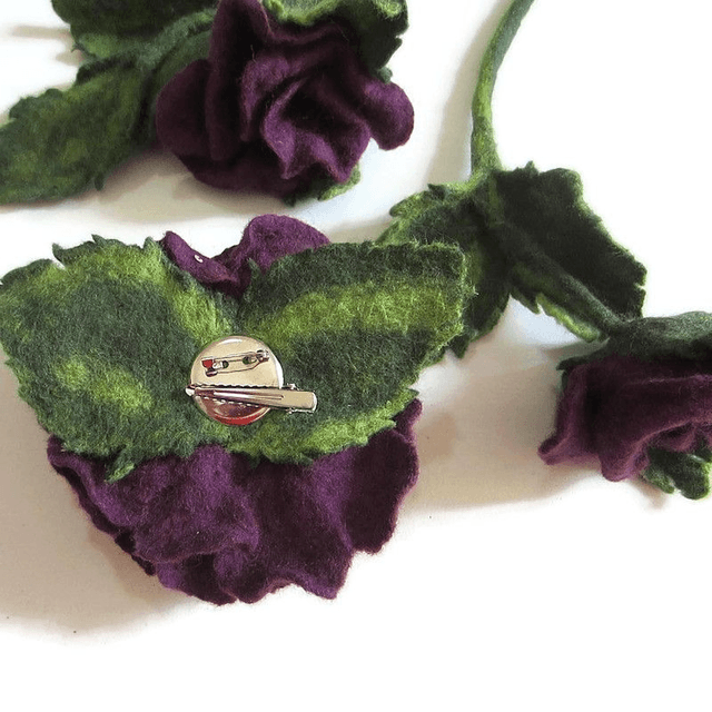 Collana infeltrita lana merino rosa viola spilla infeltrita Collane fatto a mano regali unici