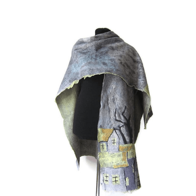 Poncho donna lana infeltrimento seta grigio infeltrito fatto a mano regalo unico per le donne