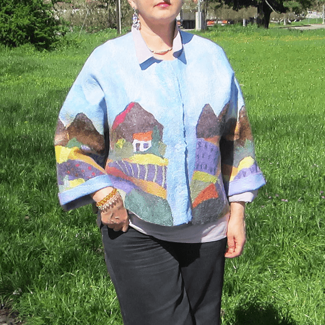 Art Jacket donna feltro lana merino Giacca fatta a mano calda giacca boho
