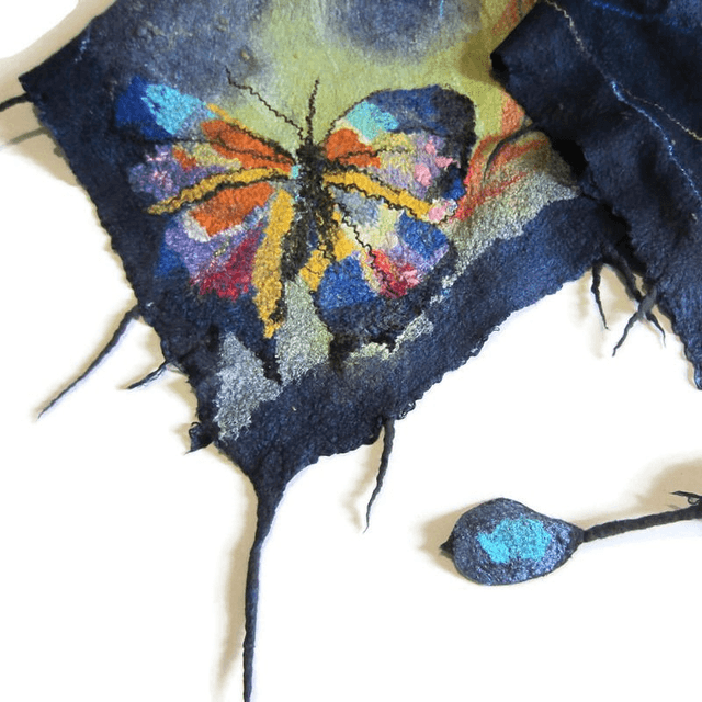 Shawl wool merino silk wrap warm Handmade felted shawl bactus felting farfalla women Unique gift for women