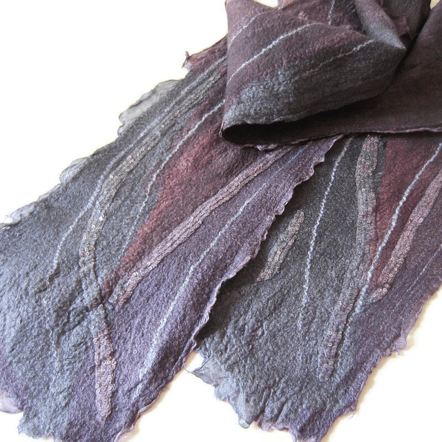 Sciarpa black gray burgundy seta lana infeltrita Sciarpa lunga calda Sciarpa fatto a mano regali unici per le donne