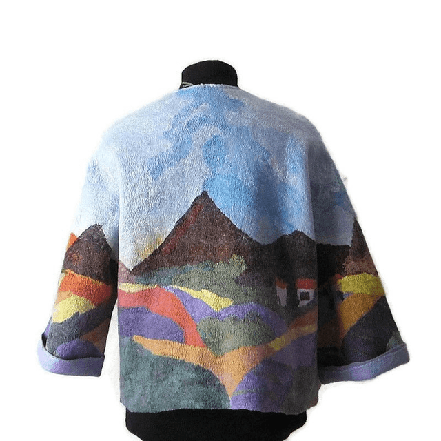Art Jacket donna feltro lana merino Giacca fatta a mano calda giacca boho
