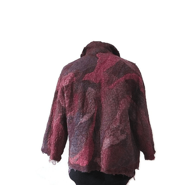 Cardigan feltro lana merino seta con paillettes morbido giacca infeltrimento giacca boho bordeaux fatta a mano calda per donna