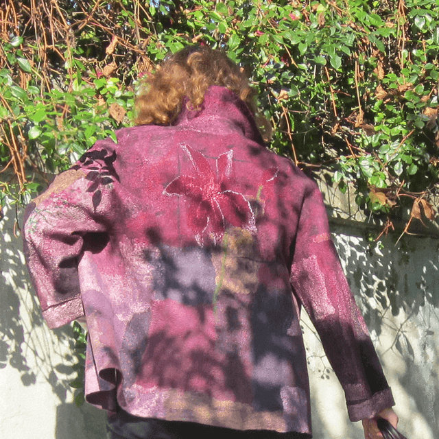 Giacca feltro lana merino seta morbida Giacca infeltrimento fatta a mano boho bordeaux lavanda Giacca calda per donna OOAK
