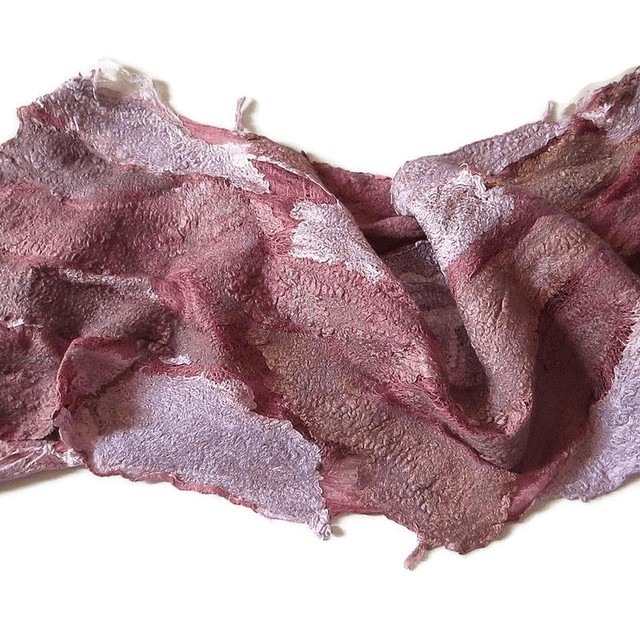 Sciarpa colore lavanda marrone bordeaux feltro lana e seta Sciarpa lunga fatta a mano Infeltrimento regali unici per le donne stile bohémien