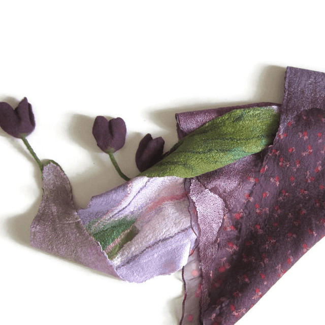 Sciarpa lavanda viola Bactus lana merino seta Feltro Fatto a mano scialle infeltrito infeltrimento fiori donna Scialle Regalo unico ragazze
