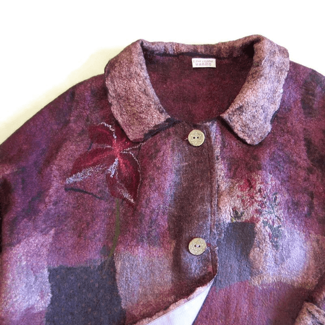 Giacca feltro lana merino seta morbida Giacca infeltrimento fatta a mano boho bordeaux lavanda Giacca calda per donna OOAK