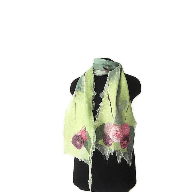 Sciarpa lana merino seta infeltrita Sciarpa lunga calda verde donna fatto a mano regali unici per le donne Stile boho
