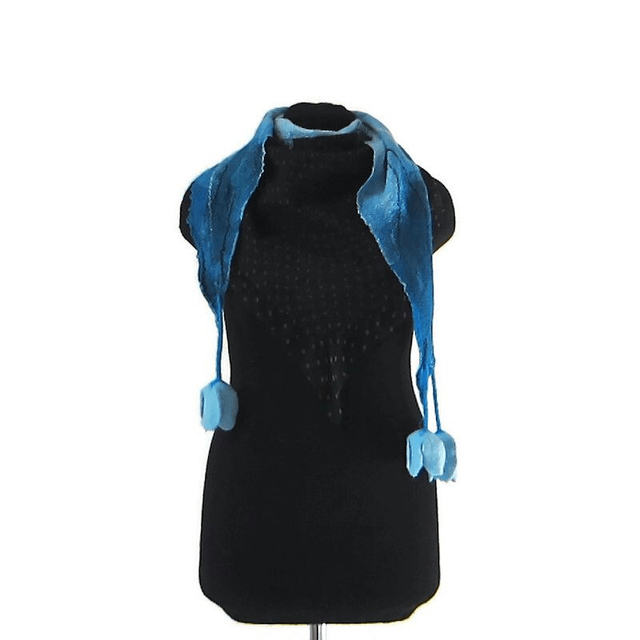 Scialle turchese nero Bactus lana merino seta feltro Fatto a mano Sciarpa infeltrito infeltrimento fiori donna Scialle Regalo unico ragazze