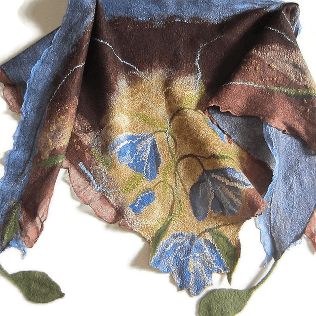 Scialle lana merino seta Scialle feltro fatto a mano scialle caldo bactus infeltrimento blu brown donna Regalo unico per le donne