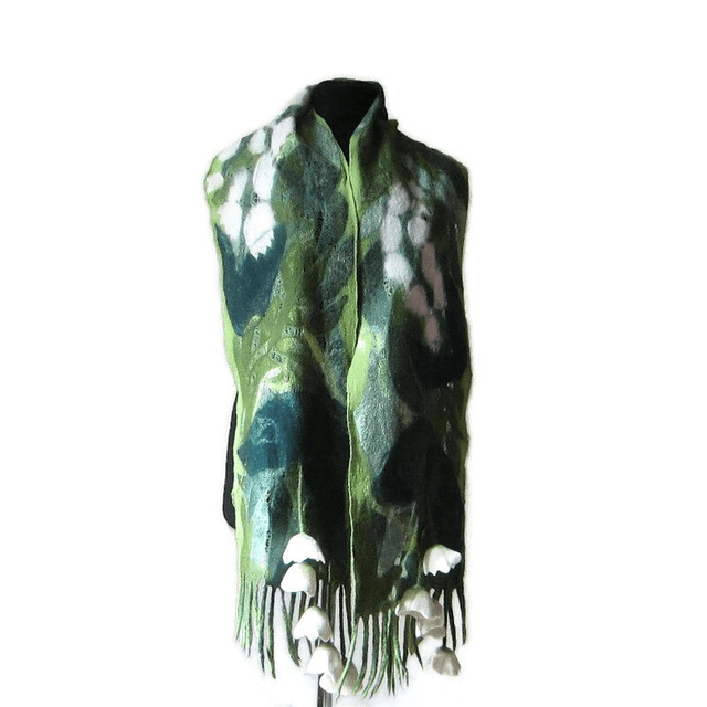 Sciarpa leggera mughetti infeltrito Sciarpa bianco verde lana seta infeltrimento fatto a mano regalo unico per lei