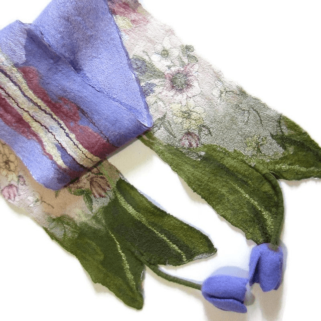 Sciarpa lana merino seta infeltrita fiori Sciarpa realizzata a mano lilla lunga Calda donna fatto a mano regali unici donne regalo ragazza