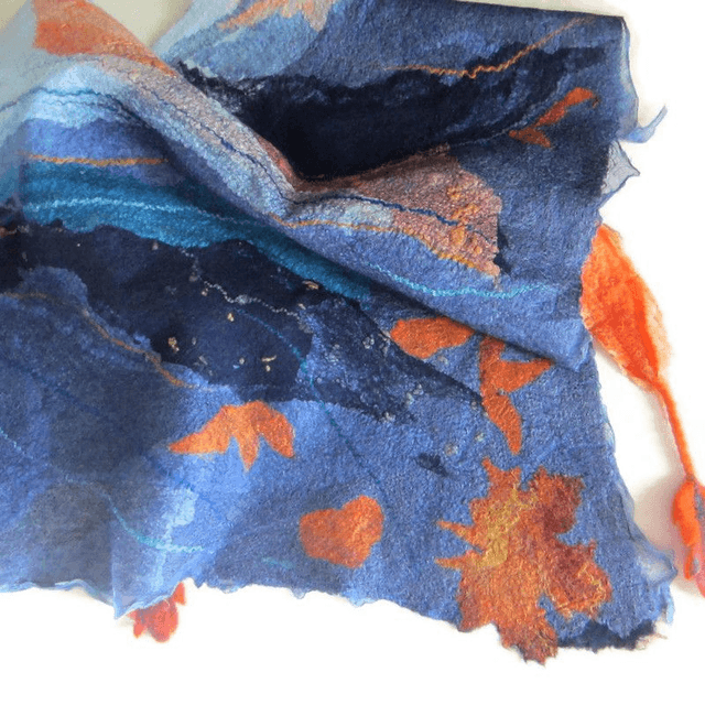 Shawl wool merino silk wrap warm Handmade felted shawl bactus felting blue women Unique gift for women
