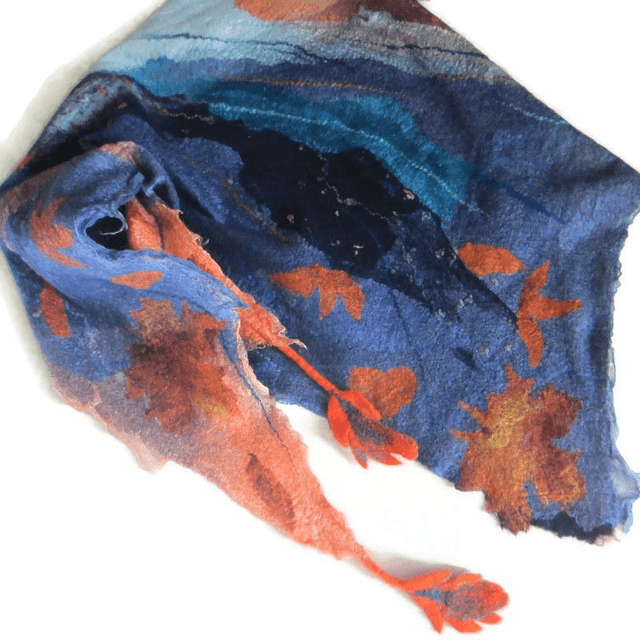 Shawl wool merino silk wrap warm Handmade felted shawl bactus felting blue women Unique gift for women