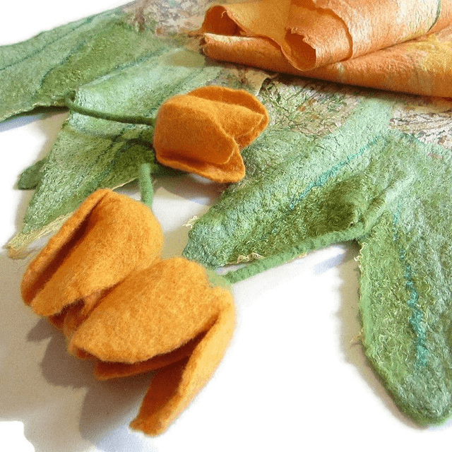 Sciarpa Arancia lana merino seta infeltrita Sciarpa lunga calda donna fatto a mano regali unici per le donne Stile boho chic