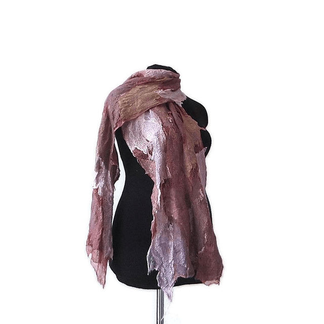 Sciarpa colore lavanda marrone bordeaux feltro lana e seta Sciarpa lunga fatta a mano Infeltrimento regali unici per le donne stile bohémien