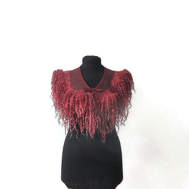 Colletto da donna in lana infeltrita feltro fatto a mano OOAK Collare rosso caldo e morbido
