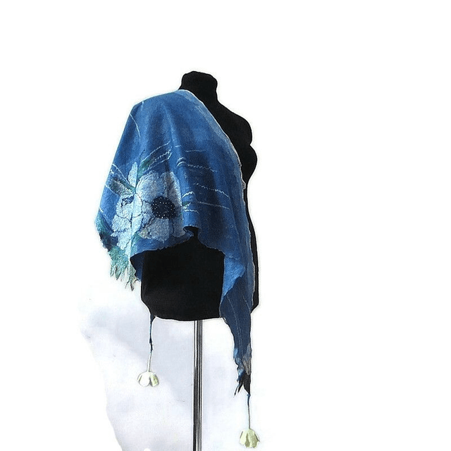 Scialle lana merino seta perline Scialle feltro fiori di lana fatto a mano bactus infeltrimento blu donna Regalo unico per le donne