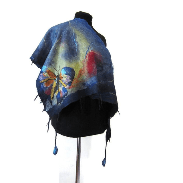 Shawl wool merino silk wrap warm Handmade felted shawl bactus felting farfalla women Unique gift for women