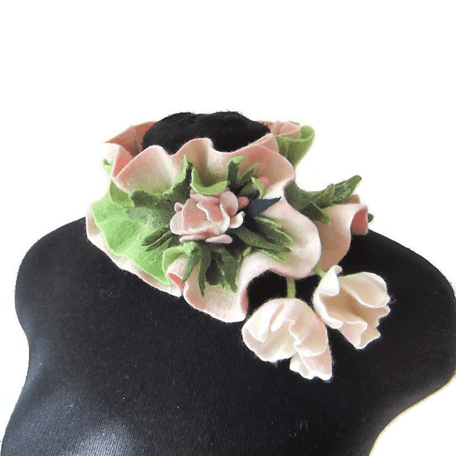 Scarf neckpiece felted wool merino felting Handmade Scarf white green Gift unique for her Scarf little Scarf women girls