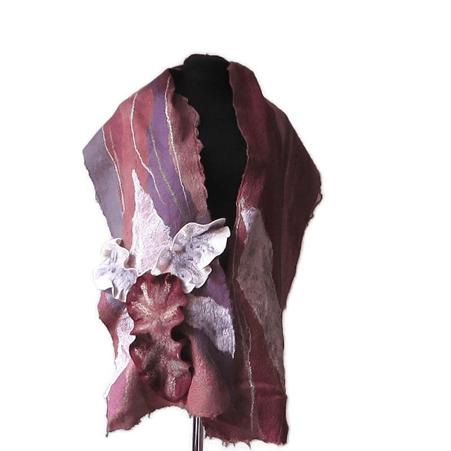 Sciarpa donna lana seta infeltrita Sciarpa bordeaux rosa Infeltrimento fatto a mano Sciarpa lunga calda regalo unico per le donne