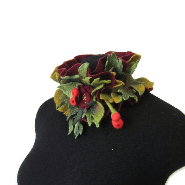 Sciarpa collo infeltrito lana merino infeltrita Sciarpa fatta a mano Sciarpa verde bordeaux Regali unici per lei Sciarpa donna