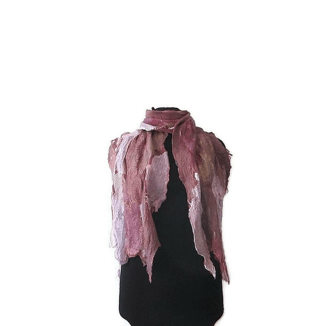 Sciarpa colore lavanda marrone bordeaux feltro lana e seta Sciarpa lunga fatta a mano Infeltrimento regali unici per le donne stile bohémien