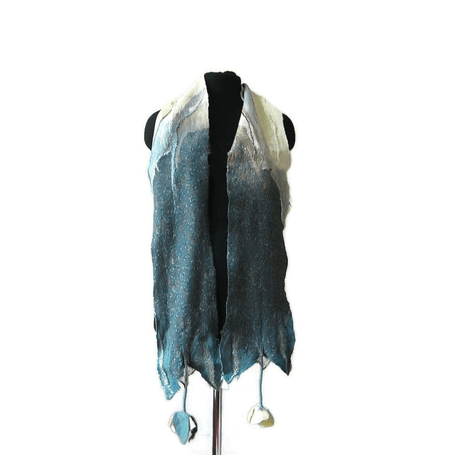 Sciarpa lana merino seta infeltrita Sciarpa verde con fiori lunga calda fatto a mano regali unici per le donne