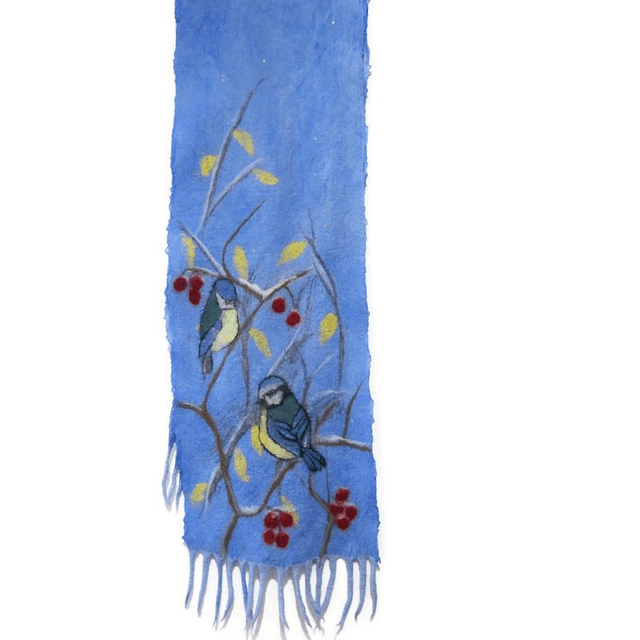 Sciarpa Donne feltro blu lana merino seta calda Sciarpa lungo paillettes regalo per donna infeltrita fatta a mano