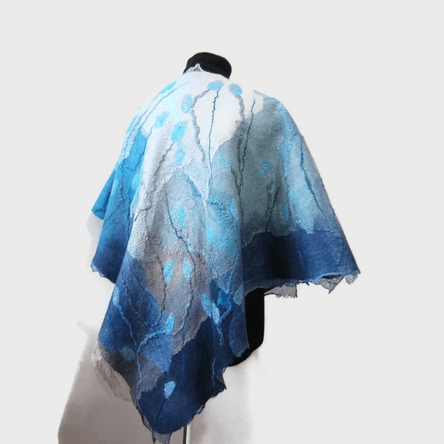 Poncho feltro lana merino sik Poncho fatto a mano donna turchese farfalla blu regalo unico per lei